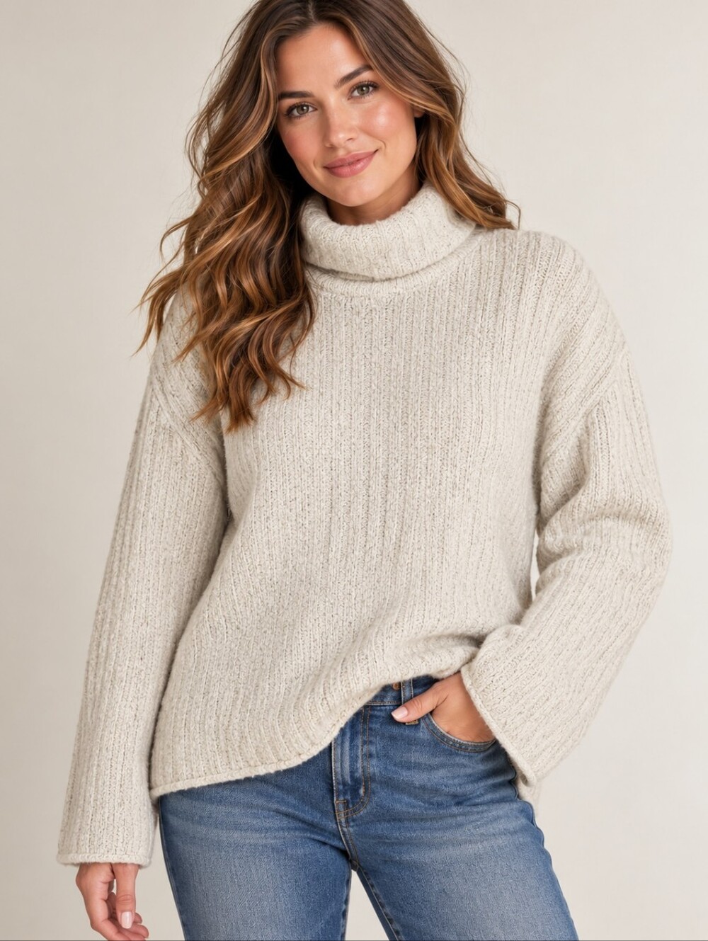 Henri Bendel SPA Wool Cashmere Turtleneck Sweater Italy M Cream